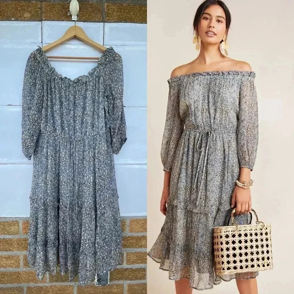 Anthropologie Kira Off-The-Shoulder Peasant Dress 14 - Picture 1 of 17